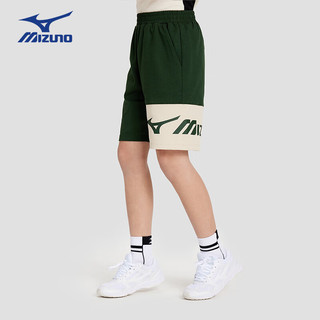 美津浓（MIZUNO）儿童夏季纯棉运动裤男女童针织弹力五分裤短裤透气DK3129 军绿色 150CM（70-85斤)