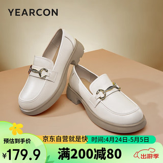 YEARCON 意尔康 女鞋粗跟浅口乐福鞋软面通勤鞋百搭单鞋 26769W 米色 39