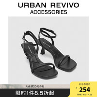 URBAN REVIVO2024夏季女士一字条带小猫跟凉鞋UAWS40108 黑色 35