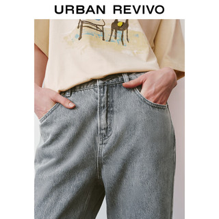 URBAN REVIVO 女士复古水洗棉质时髦卷边牛仔长裤 UWH840084 浅灰 25