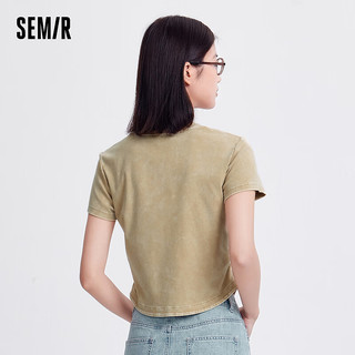 森马（Semir）短袖T恤女短款做旧潮酷2024夏季修身字母上衣 咖色调00355 160/84A/M