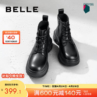BeLLE 百丽 马丁靴女23冬季新商场同款增高厚底牛皮短筒靴加绒BG740DD3 黑色-单里 36