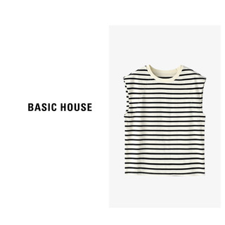 Basic House/百家好BH条纹时尚针织简约百搭无袖T恤B0633B5D212 黑条 M（85-130斤）