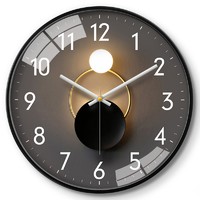 Momen 摩门 钟表 12英寸北欧装饰挂钟表挂墙 客厅办公室家用钟表 免打孔 金属黑 HK0333