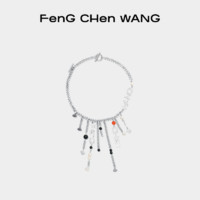 FenG CHen WANG 金属LOGO中性款不对称古巴链玉石项链