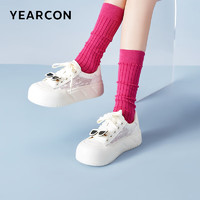 YEARCON 意尔康 女休闲鞋2024夏季系带板鞋透气网纱女单鞋 29224W 白色 35
