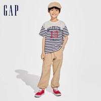 Gap 盖璞 男童2024春季纯棉条纹海军风logo短袖T恤儿童装上衣890481 蓝白条纹 130cm(S) 亚洲尺码