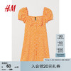 HM H&M女装连衣裙夏季舒适弹力泡泡纱A字连衣短裙0991909 橙色/白色花卉 155/76