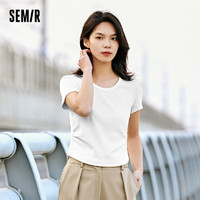 Semir 森马 短袖T恤女短款小心机紧身2024夏季大圆领正肩套头衫109324100003