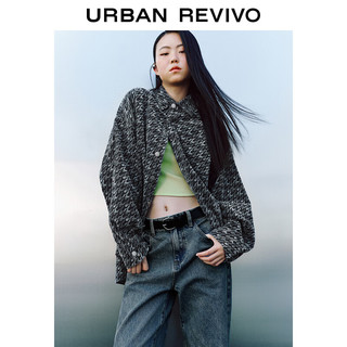 URBAN REVIVO UR2024春季女装时尚复古休闲几何提花牛仔衬衫UWV840007 蓝色 S