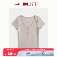 HOLLISTER 24春夏辣妹修身罗纹短袖亨利式上衣T恤 女 358310-1 灰褐色 S (165/88A)