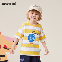 MQDMINI 童装儿童短袖T恤男童上衣打底衫夏季薄款外出服 条纹黄灰 80