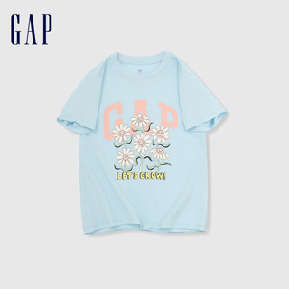 Gap女童2024夏季纯棉logo印花圆领短袖T恤儿童装上衣890394 天蓝色 110cm(XXS)亚洲尺码
