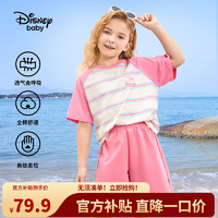 迪士尼（DISNEY）童装女童短袖套装吸湿排汗短袖T恤短裤两件套24夏DB421UE12粉110 深玫粉