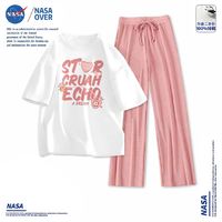 NASAOVER NASA联名休闲运动套装女童潮牌夏季新款圆领爆款短袖t恤裤一整套