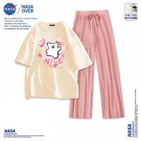 NASAOVER NASA联名美式百搭爆款短袖t恤男女童套装2024新款夏装冰丝裤一套