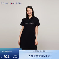 TOMMY HILFIGER【字母刺绣】24春夏女通勤直筒版POLO连衣裙76J4786 黑色BDS L