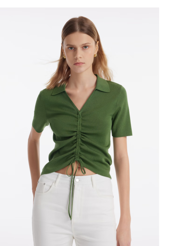 歌莉娅 夏季 v领抽绳毛织短袖上衣 1c4c5g260 00b黑色(预计5月8日) xl