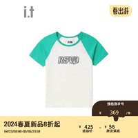 izzue it 女装插肩袖T恤2024春季时尚简约合身拼色上衣1150S4M GRX/绿色 XS