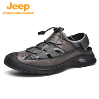 Jeep 吉普 夏季户外休闲防滑沙滩鞋透气包头涉水海滩凉鞋真皮旅行
