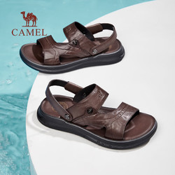 CAMEL 駱駝 男鞋 2024夏季新款軟彈牛皮涼鞋舒壓涼拖兩穿商務鞋男士 G14M211633 黑色 41