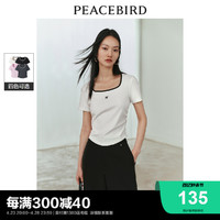 PEACEBIRD 太平鸟 方领修身正肩T恤女短袖2024新款修身短款简约洋气别致上衣