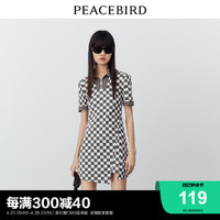 PEACEBIRD 太平鸟 2024年夏季新款棋盘格连衣裙POLO领半拉链短袖a字裙女士