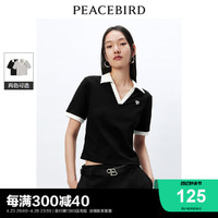 PEACEBIRD 太平鸟 POLO领短袖T恤女2024春新款撞色短款v领设计感显瘦休闲上衣