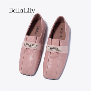 Bella Lily2024春季一脚蹬羊皮单鞋女休闲平底鞋轻便乐福鞋子 藕粉色 35