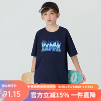 Kappa Kids卡帕夏季简约舒适纯棉短袖男女童百搭24藏青T恤 藏青色 150