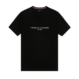 TOMMY HILFIGER 汤米 希尔费格 男装夏季男款圆领短袖上衣 纯色打底T恤男 黑色-1985T恤