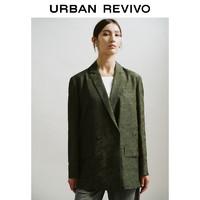 URBAN REVIVO 女士高级感暗纹肌理双排扣西装外套 UWH140019 绿色 S