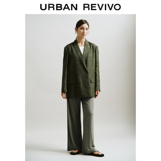 URBAN REVIVO 女士高级感暗纹肌理双排扣西装外套 UWH140019 绿色 S