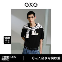 GXG男装 黑色前胸绣花短袖T恤2024年夏季G24X442053 黑色 165/S