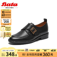 Bata 拔佳 乐福鞋女2023秋季新款复古英伦风牛皮软底一脚蹬ATA24CM3 黑色 37