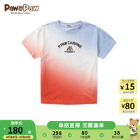 PawinPaw卡通小熊童装24年夏季男童渐变印花休闲纯棉短袖T恤 Orange橘黄色/80 110