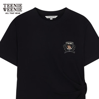 Teenie Weenie小熊女装2024夏装可调节捏褶收腰设计感短袖T恤 黑色 155/XS
