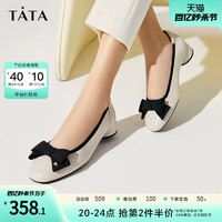 TATA 他她 单鞋女2024新款法式粗跟女鞋气质百搭鞋子女款XYT10CQ3