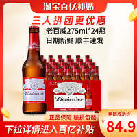 Budweiser 百威 啤酒经典老百威 ktv小瓶装醇正国产拉格瓶装啤酒275ml*24整箱