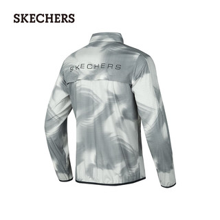 斯凯奇（Skechers）连帽运动外套男梭织舒适百搭时尚连帽外套P224M007 灰白墨色满印/03Z3 S