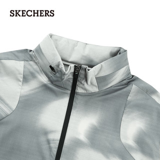 斯凯奇（Skechers）连帽运动外套男梭织舒适百搭时尚连帽外套P224M007 灰白墨色满印/03Z3 S