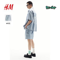 H&M【瑞克和莫蒂】男装牛仔裤2024夏季宽松印花短裤1223014 牛仔蓝/Rick and Morty 170/78