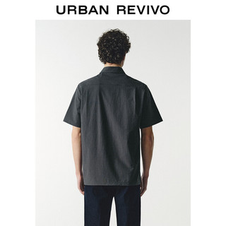 URBAN REVIVO 男士纯色单排扣翻领短袖开襟衬衫 UMU240023 中灰 M