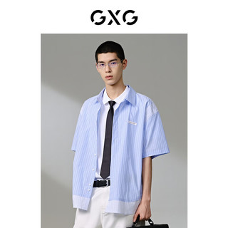 GXG男装 浅蓝色条纹短袖翻领衬衫24年夏季G24X232024 浅蓝色 175/L