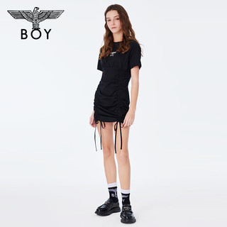 BOY LONDON24夏女黑色连衣裙烫钻抽绳设计时尚修身A字裙W17003 黑色 S