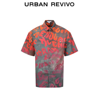URBAN REVIVO 男士潮趣满印超宽松短袖开襟衬衫 UMV240035 橙色花灰 S