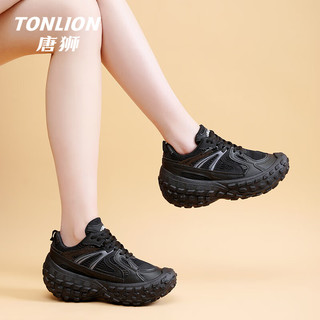 唐狮（TonLion）鞋子女鞋春夏季厚底老爹鞋女款透气网面鞋女士运动小白鞋 黑色 37 37码