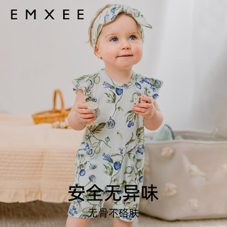 嫚熙（EMXEE）婴儿短袖连体衣夏季透气莫代尔新生儿宝宝衣服 夏日风铃 90cm