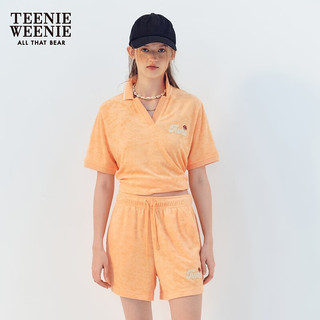 Teenie Weenie小熊2024年夏季毛巾布POLO领短袖T恤宽松时髦女 橙色 155/XS