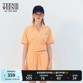 Teenie Weenie小熊2024年夏季毛巾布POLO领短袖T恤宽松时髦女 橙色 155/XS